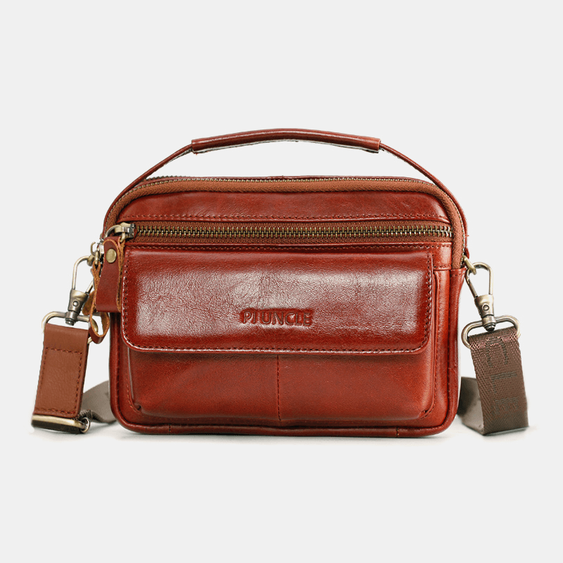 Men Genuine Leather Multifunction Multi-Carry 6.5 Inch Phone Bag Crossbody Bag Waist Bag - MRSLM