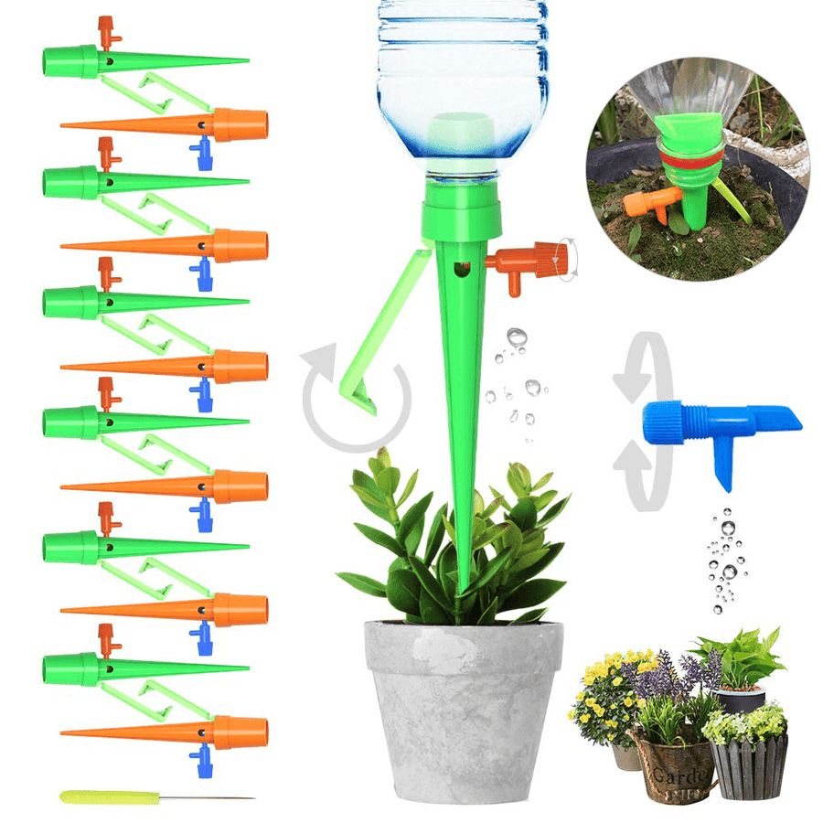 6Pcs/12Pcs Upgraded Automatic Watering Device Adjustable Water Flow Dripper with Switch Control Valve Bracket Design DIY Drip Irrigation for Plants Indoor Household Waterers Bottle - MRSLM
