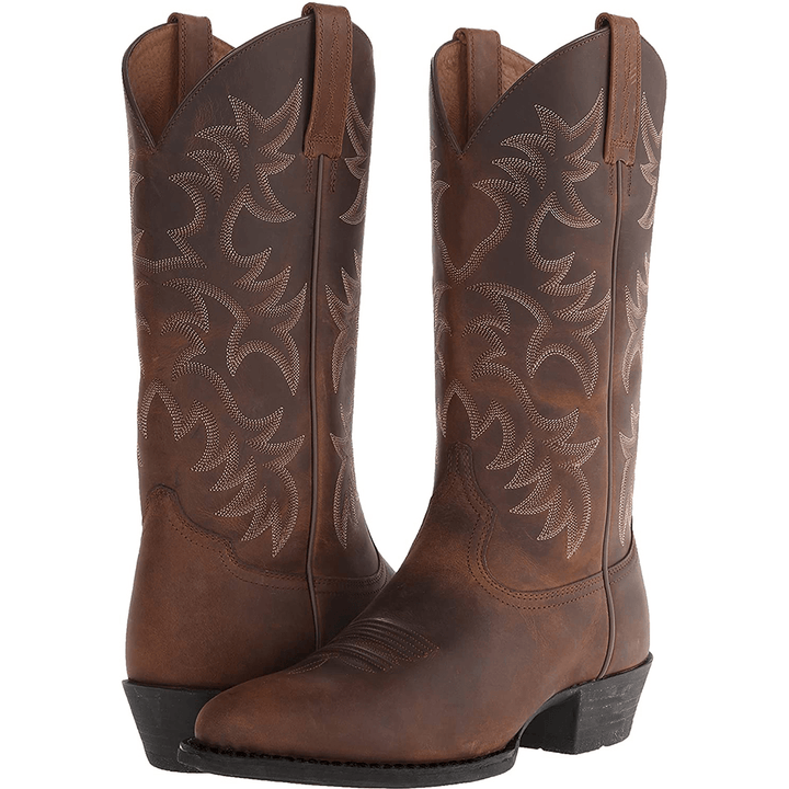 Men Classic Pointed Toe Comfy Wearable Mid-Calf Cowboy Boots - MRSLM