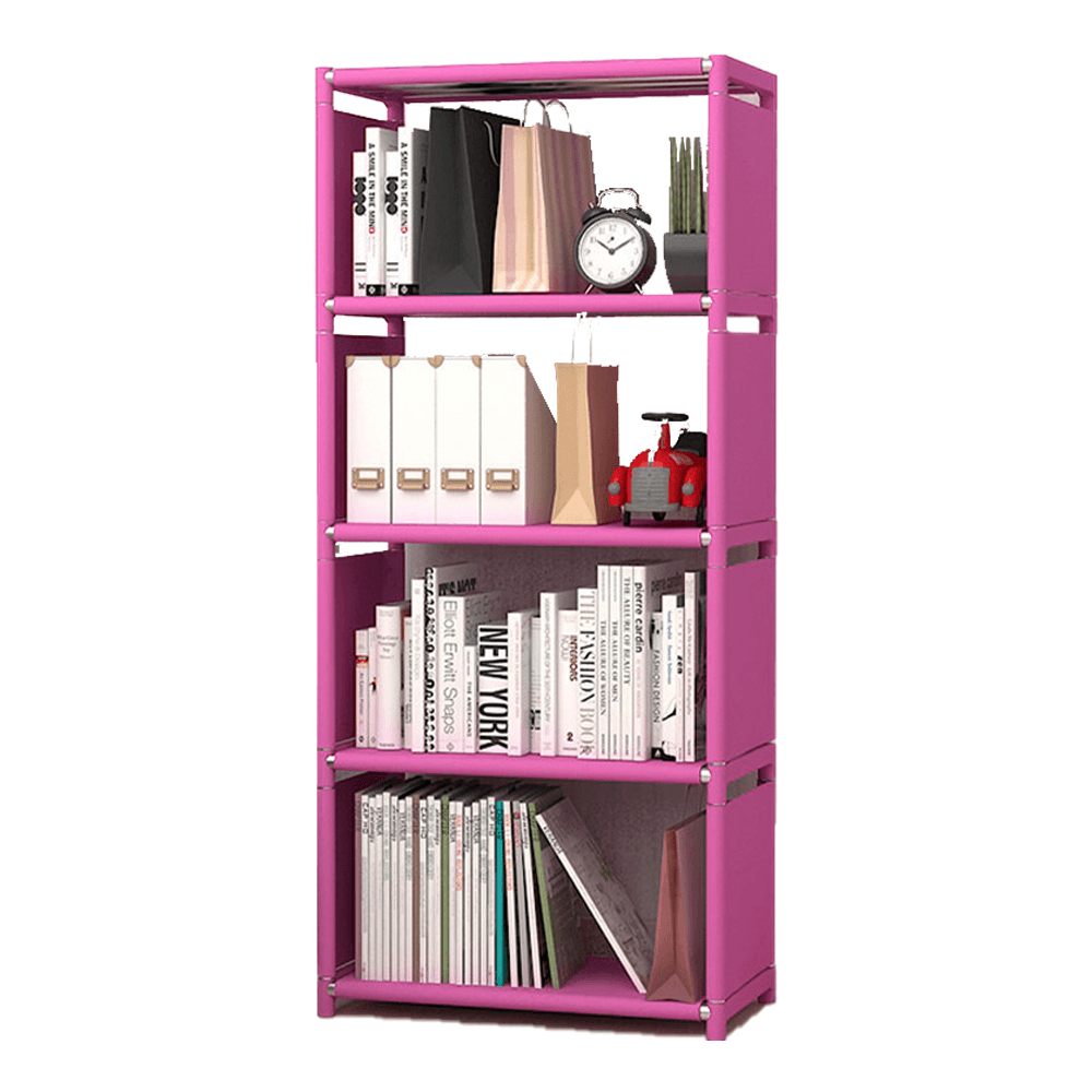 4-Layers Simple Bookshelf Bookcase Folding Storage Shelf for Home Office - MRSLM
