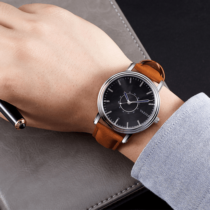 YAZOLE 305 Leisure Style Leather Band Quartz Watch Ultra Thin Men Wrist Watch - MRSLM