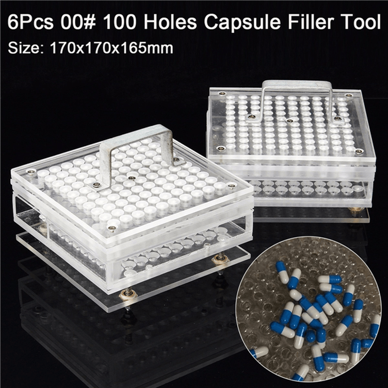6Pcs Plexiglass 100 Holes Capsule Filler Capsule Filling Machine Tool - MRSLM