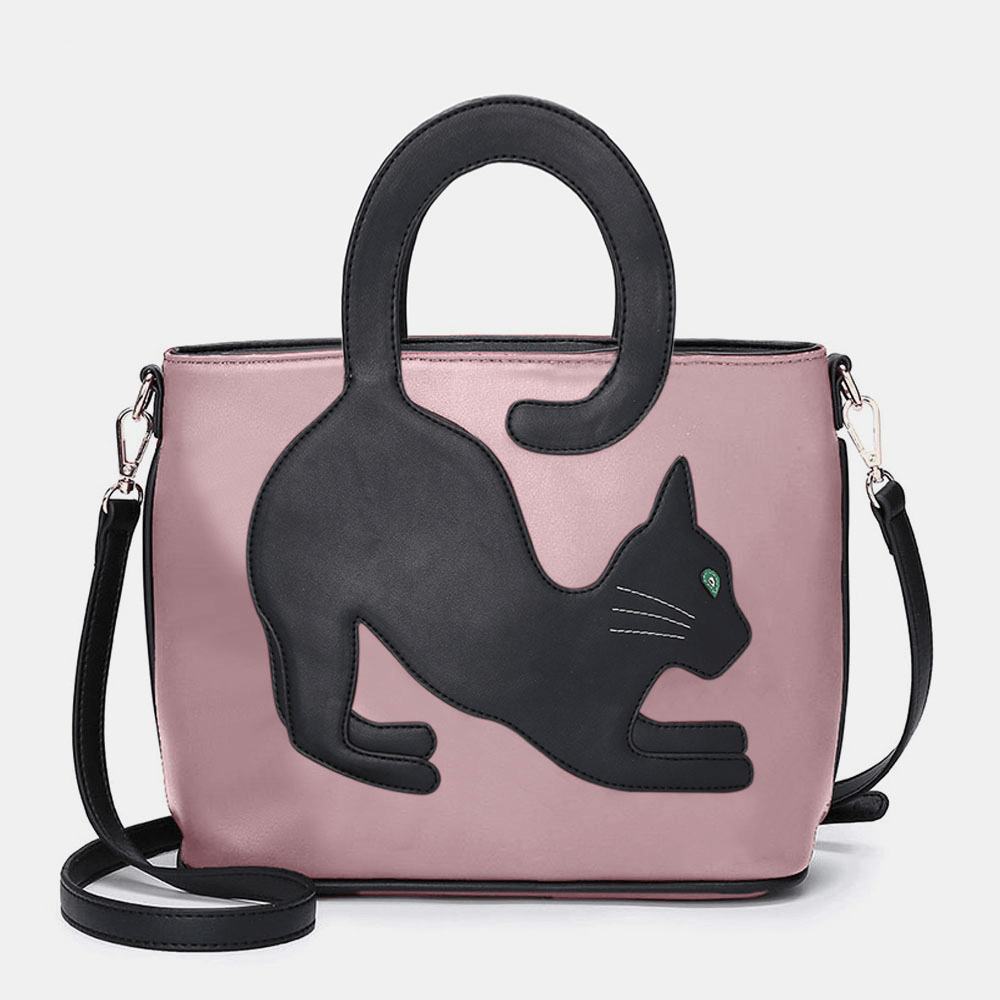 Women Faux Leather Cute Cat Pattern Casual Handbag Crossbody Bag - MRSLM