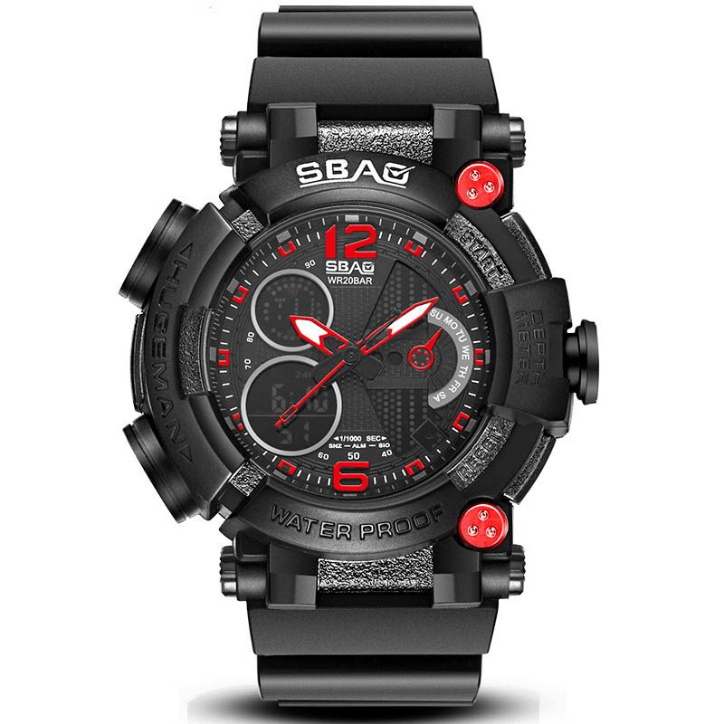 SBAO S-8019-2 Dual Display Digital Watch Luminous Display Alarm Calendar Stopwatch Sport Watch - MRSLM