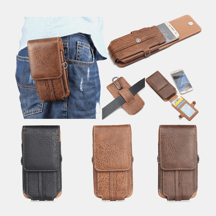 Men PU Leather EDC Multi-Purpose Belt Bag Vintage Lightweight Phone Bag Waist Bag - MRSLM