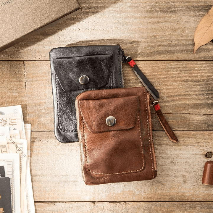Men Genuine Leather Vintage Coin Bag Wallet Key Bag Coin Purse - MRSLM