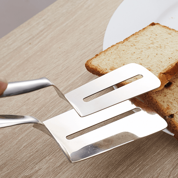 Multi-Function Food Grade Stainless Steel BBQ Tongs Barbecue Bread Beef Steak Turner with Clamp Clip - MRSLM