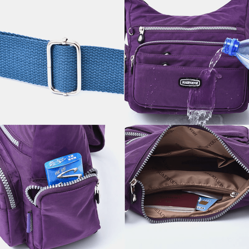 Women Waterproof Multi-Pocket Solid Casual Crossbody Bag Shoulder Bag - MRSLM