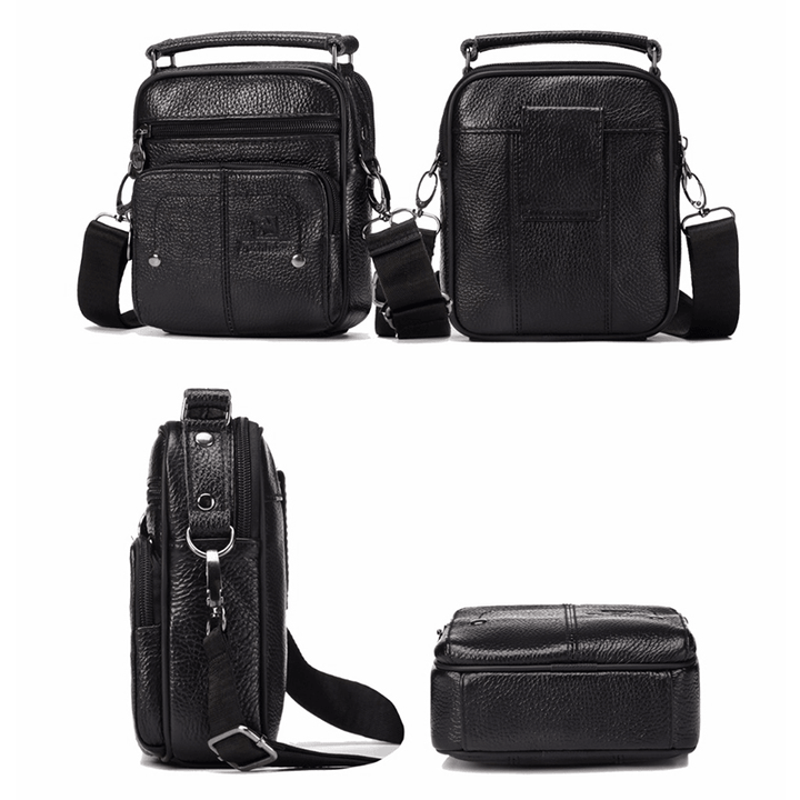 Men Genuine Leather Messenger Bag Small Luxury Brand Zipper Designer Shoulder Casual Bag - MRSLM