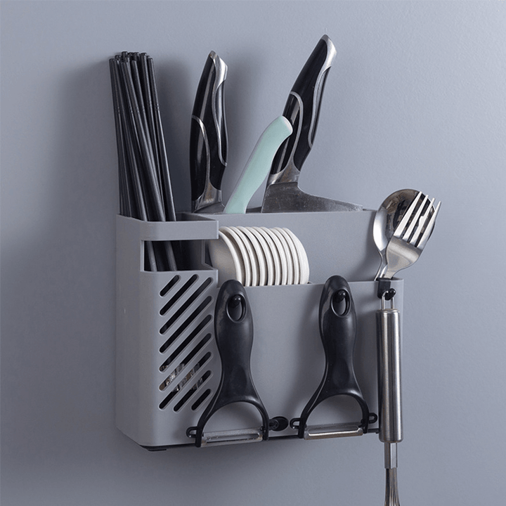 Creative Multifunction Kitchen Storage Organization Drain Chopstick Cage Wall Mounted Spoon Fork Racks Holder - MRSLM