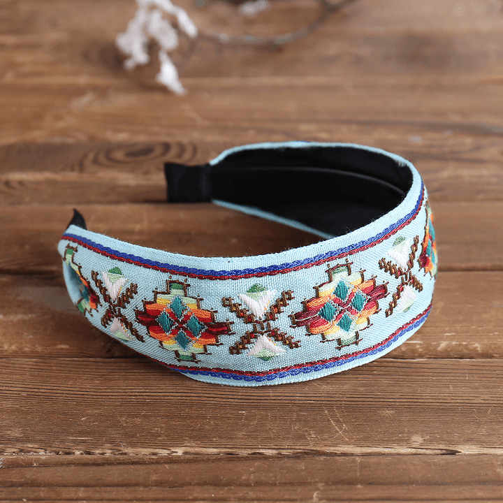 Fresh Bohemian Ethnic Style Hair Band Embroidered Cotton Wide Brimmed Hair Band Travel Home Leisure Hair Band - MRSLM