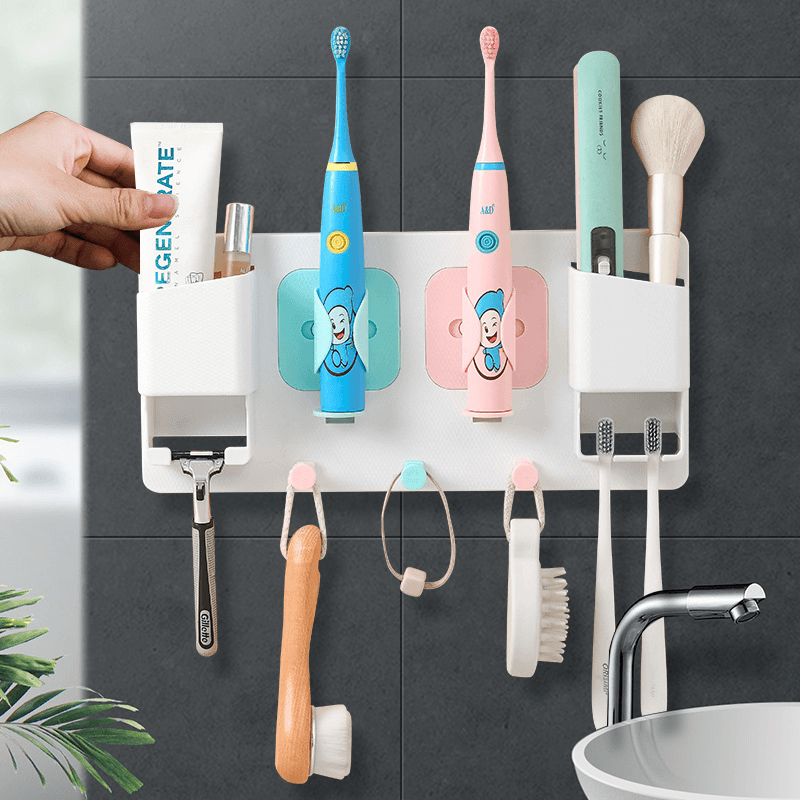 Multifunctional Wall-Mounted Toothbrush Holder Gravity Induction Gripping Toothbrush Holder Shaver Holder with Hook Design - MRSLM