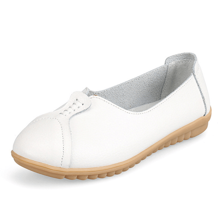 Women Casual Soft Leather Flat Shoes Driving Slip-Ons Comfortable Loafers - MRSLM