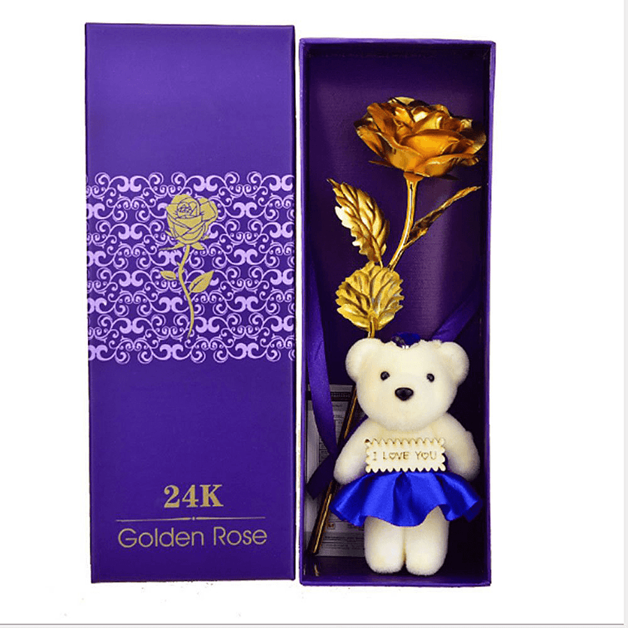 24K Gold Foil Sheets Artificial Rose Flower Birthday Thanksgiving Day Decoration Gift - MRSLM