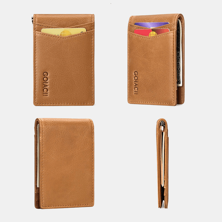 Men Genuine Leather Bifold Multi-Card Slot Card Holder Casual RFID Anti-Magnetic Short Coin Purse Wallets - MRSLM