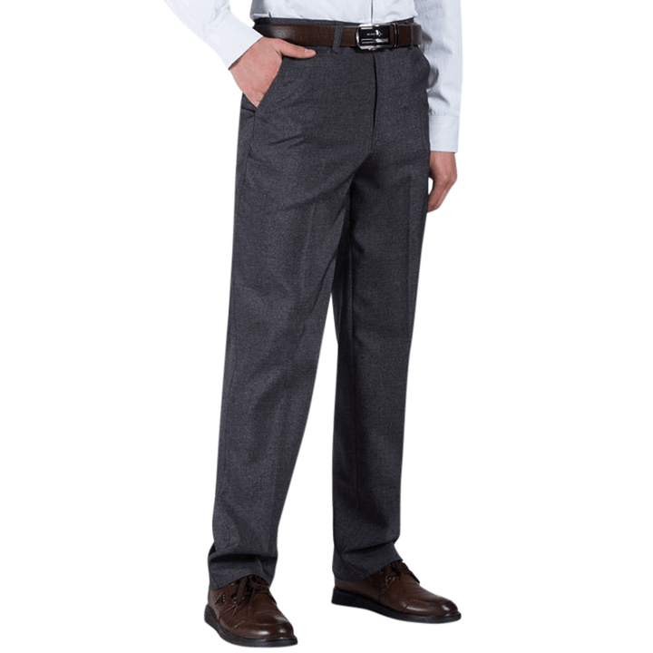 Men'S Business Cotton Thin High Rise Loose Zipper Fly Casual Dress Pants - MRSLM