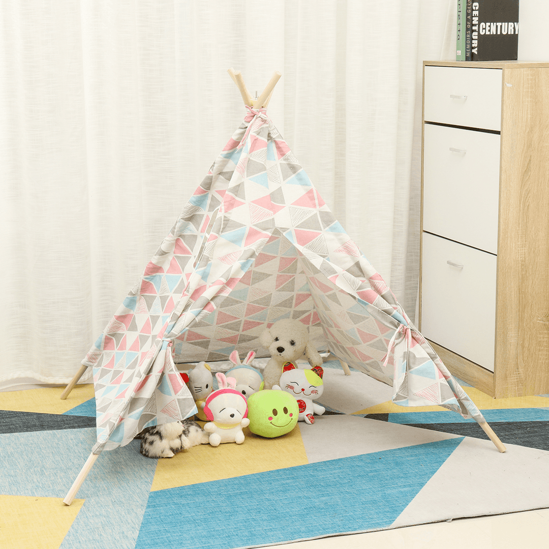 Large Teepee Tent Kids Cotton Canvas Play House Boy Girls Wigwam - MRSLM