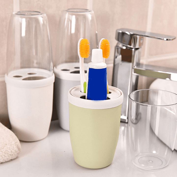 Honana Couple Transparent Cover Toothbrush Toothpaste Holder Organizer Travel Home Washing Storage Cup - MRSLM