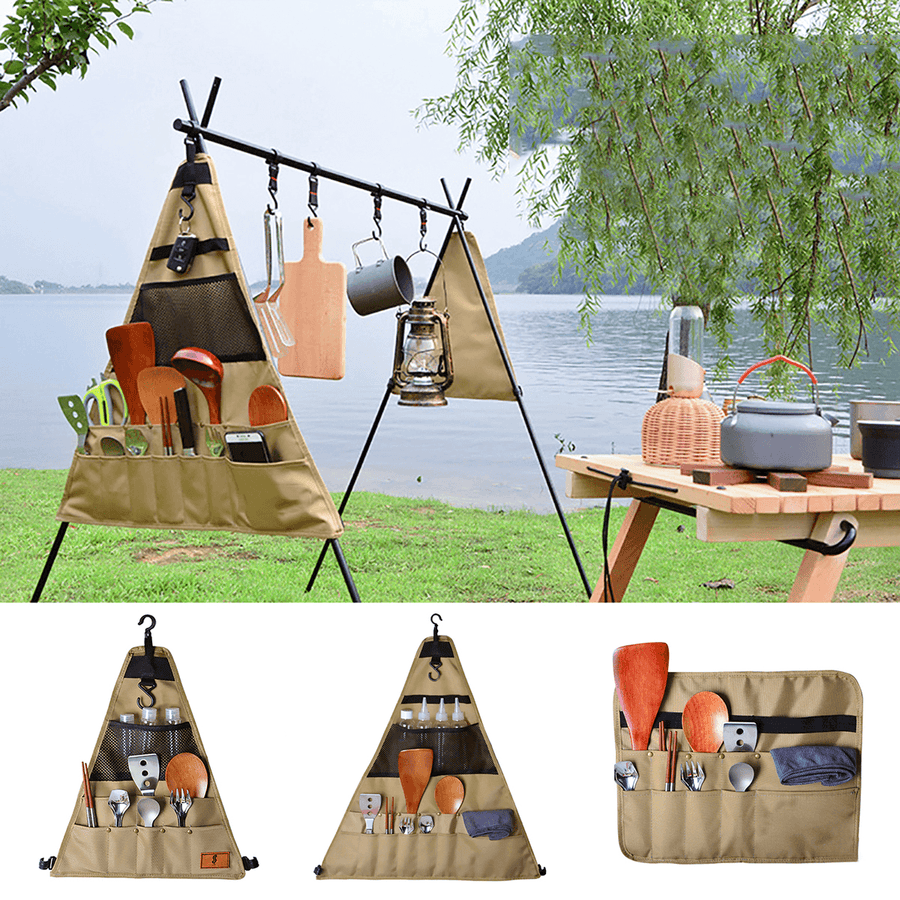 900D Oxford Cloth Tableware Storage Bag Camping Picnic BBQ Triangle/Rectangle Dinnerware Hanging Holder Bag Outdoor Organizer - MRSLM