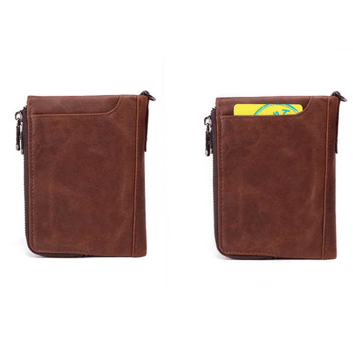 RFID Men Genuine Leather 10 Card Slot Wallet Double Zipper Coin Purse - MRSLM