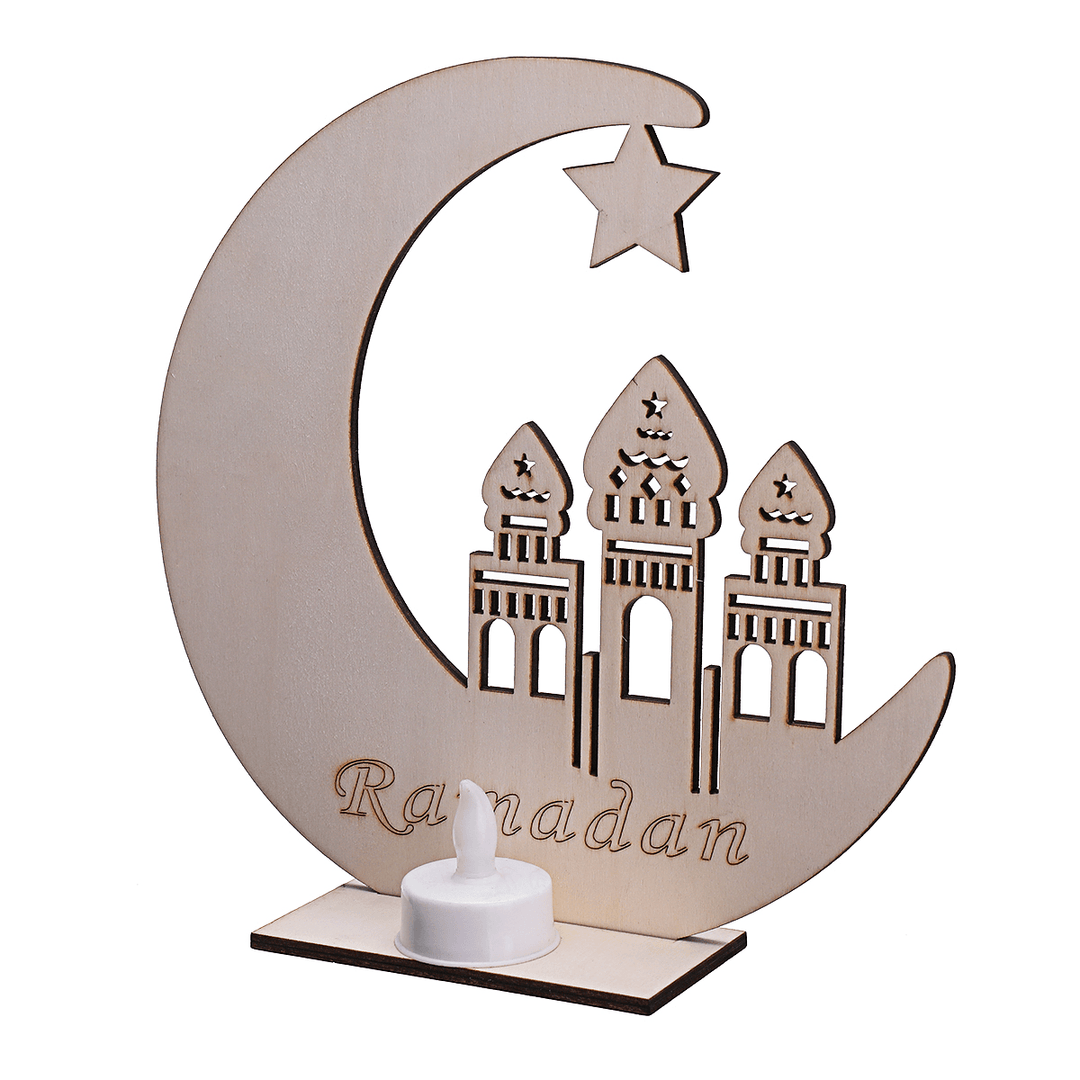 3 Types Eid Mubarak Moon Decoration Wooden Islam Mosque Plaque Pendant Ramadan Decorations - MRSLM