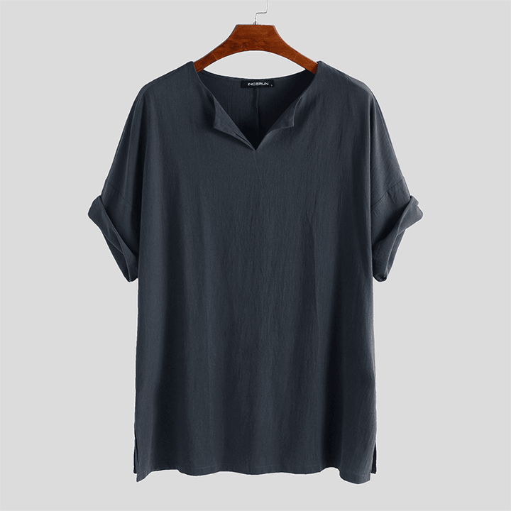 Mens Summer Casual Loose Solid Color T-Shirts Comfy Tops - MRSLM