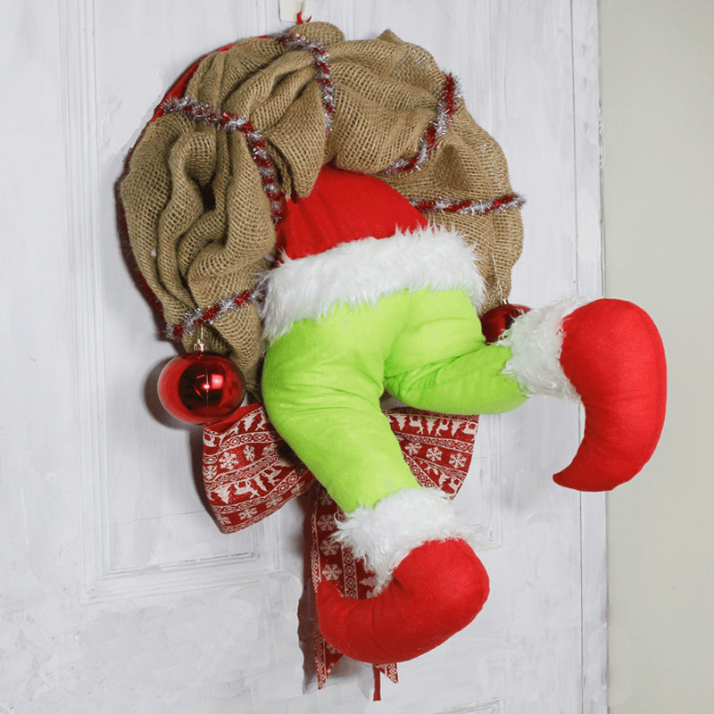 Christmas Thief Stole Christmas Burlap Wreath Christmas Decorations Santa Claus - MRSLM