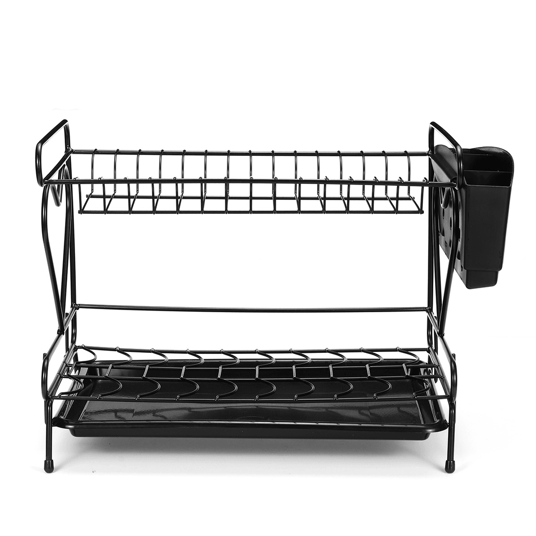 2 Layers Dish Drying Rack Stainless Steel Dish Rack with Utensil Holder Cup Holder and Dish Drainer for Kitchen Organizer Storage - MRSLM