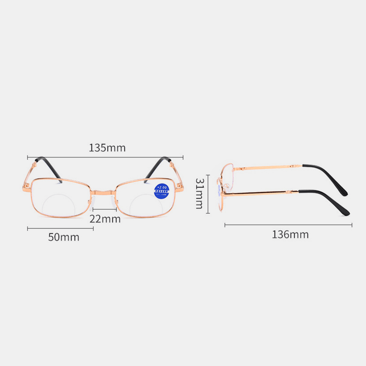Unisex Portable Full Frame Double Light Myopia Hyperopia Glasses Folding Anti-Blue Reading Glasses with Leather Box - MRSLM