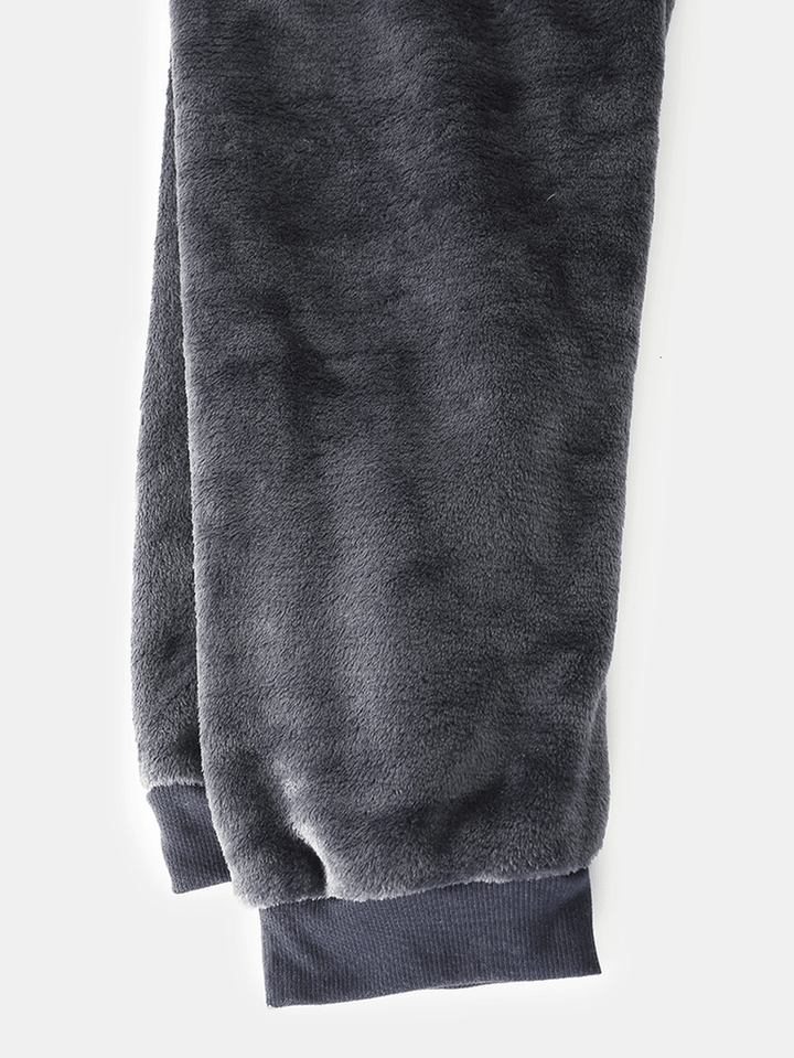 Mens Graphics Flannel Patchwork Sweatshirt Thicken Jogger Pants Home Pajama Set - MRSLM