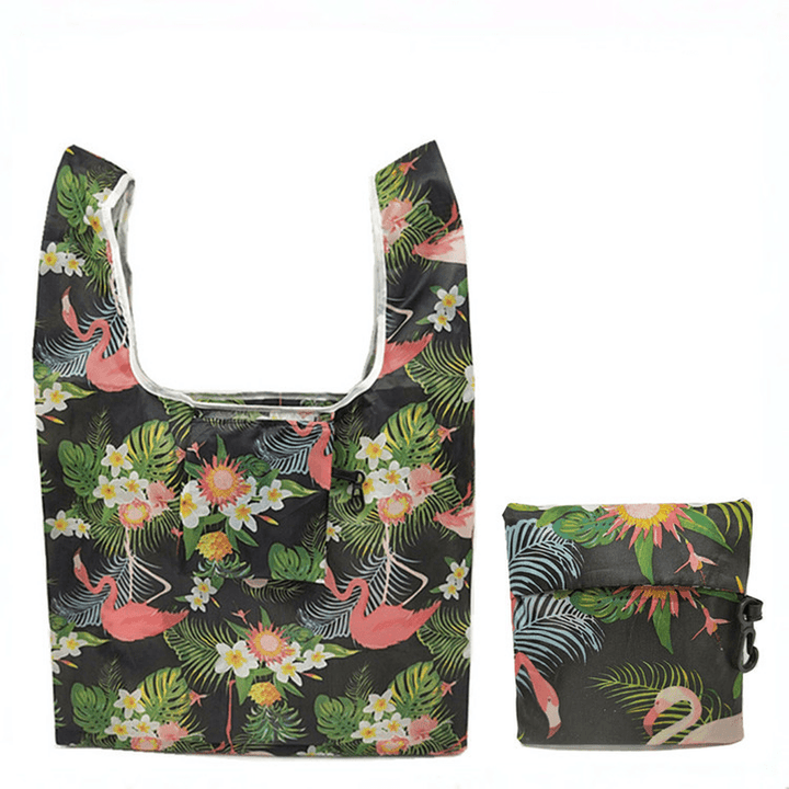 Flamingo Recycle Shopping Bag Eco Reusable Shopping Tote Bag Cartoon Floral Shoulder Folding Pouch Handbags Printing Kitchen Storage Tool - MRSLM