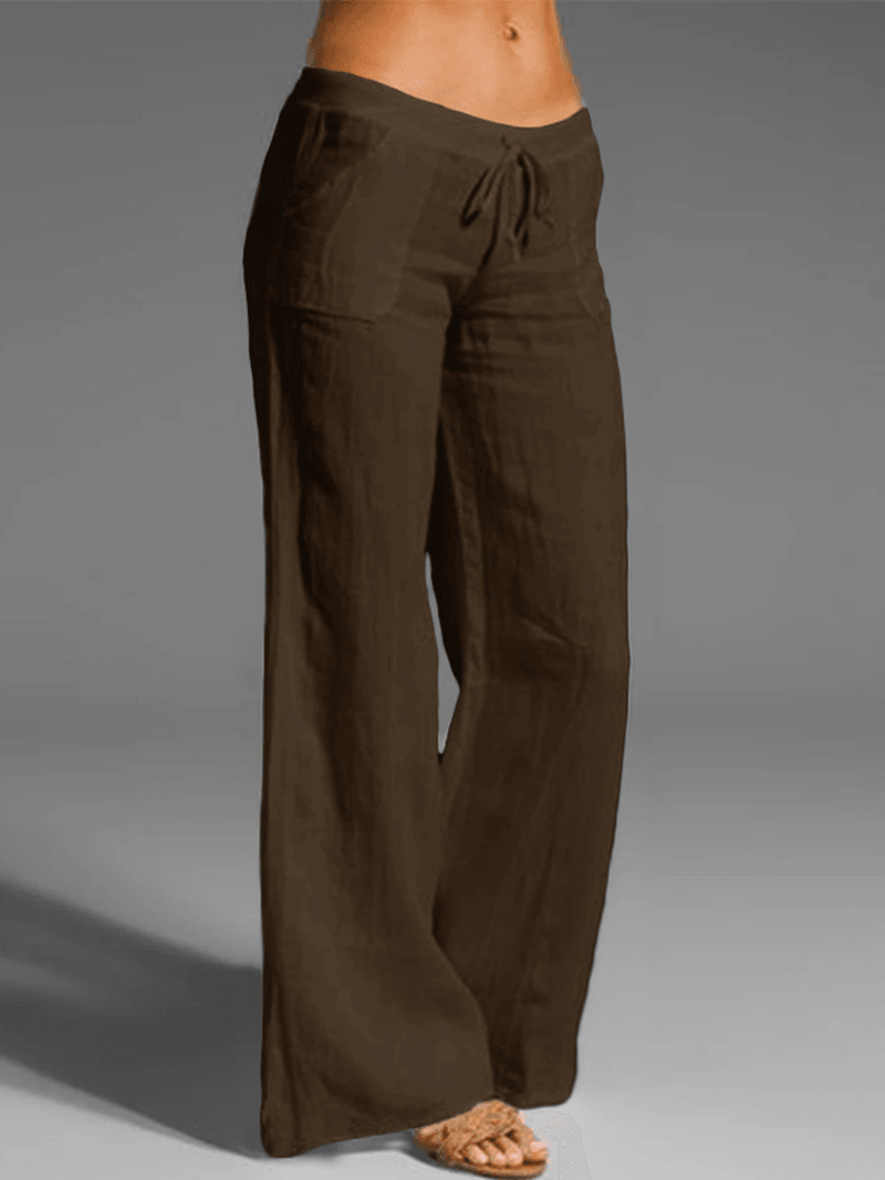 Wide Leg Women Loose Cotton Pure Color Elastic Waist Trousers Pants - MRSLM