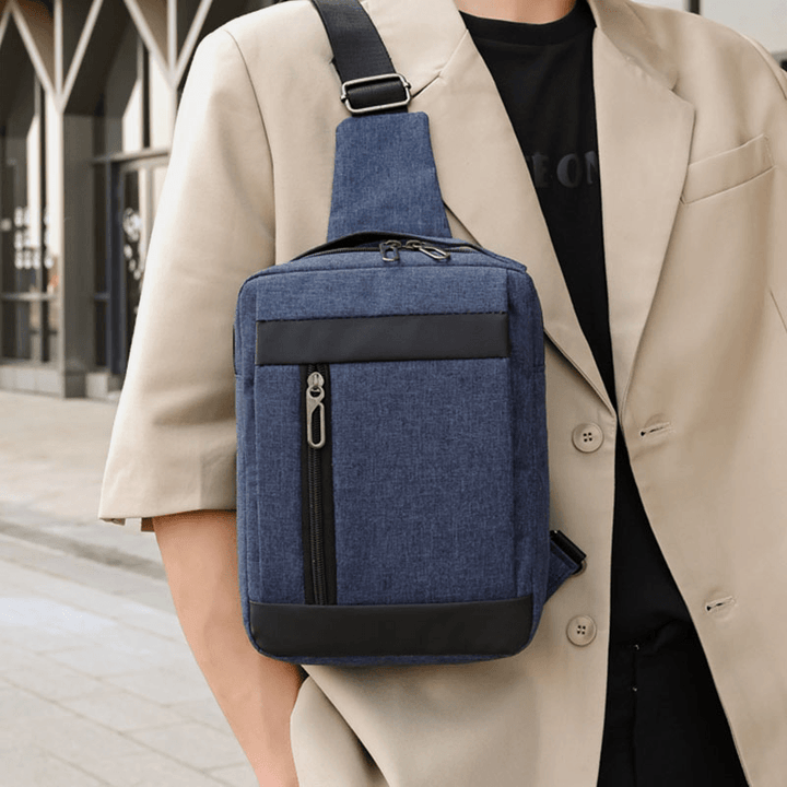 Men Oxford Large Capacity Chest Bag Casual Multifunction Earphone Hole Design Crossbody Bag Shoulder Bag - MRSLM