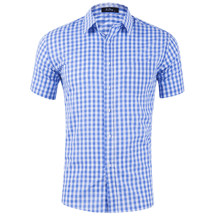 Cotton Lapel Plaid Short-Sleeved Shirt - MRSLM