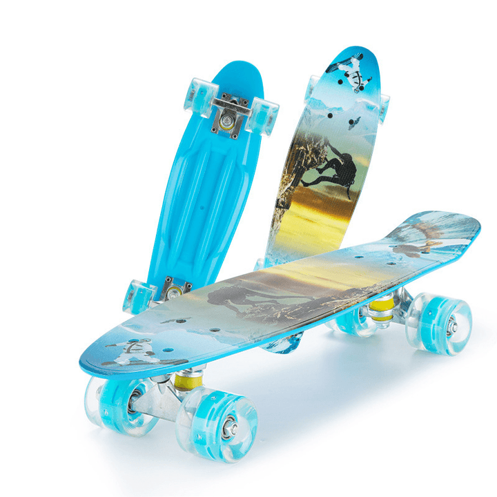 Aluminum PP Plastic Fish Board Flash Wheels Beginner Children Skateboard Silent Flexible Turning for Outdoor - MRSLM