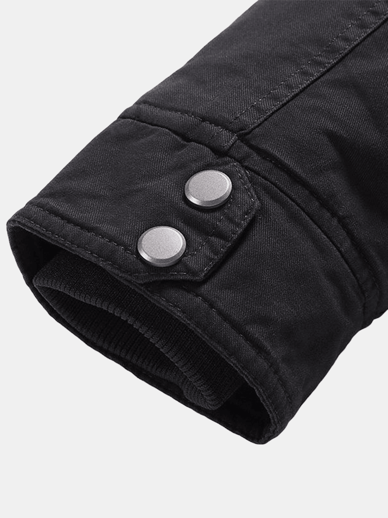 Mens Warm Solid Color Windproof Multi Pocket Detachable Faux Fur Collar Hooded Coat - MRSLM