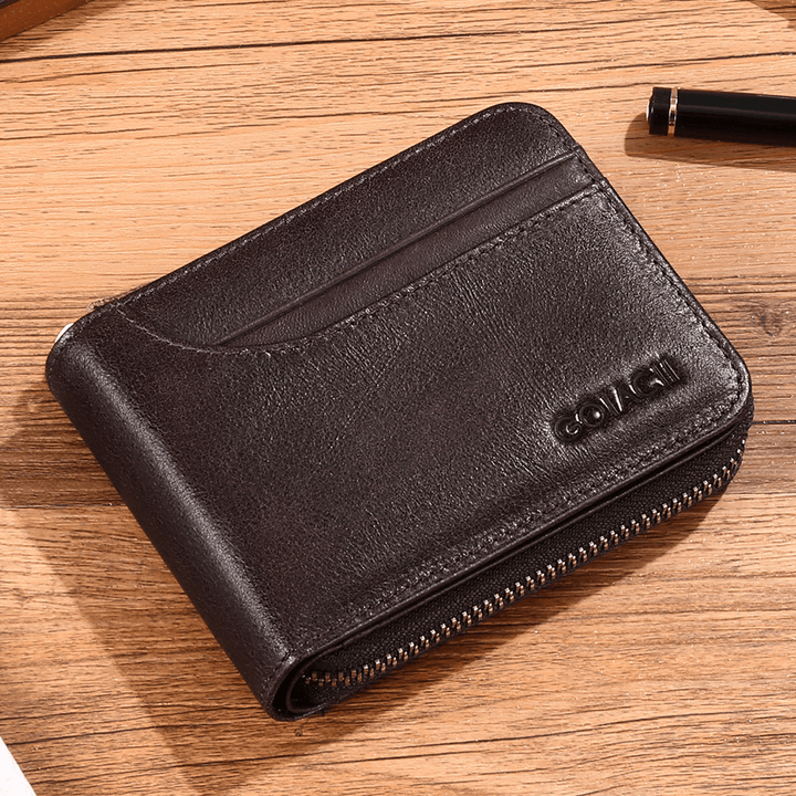 Men Genuine Leather Business Retro Cowhide Multifunction Card Holder Wallet - MRSLM