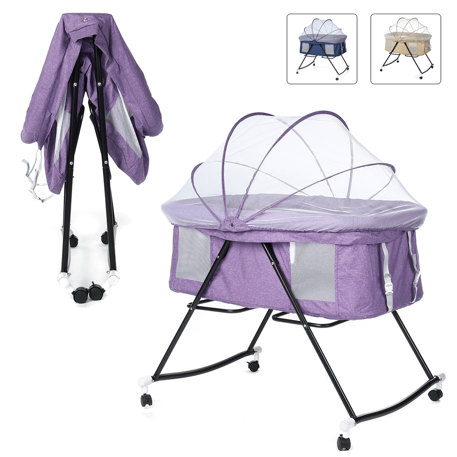 Multifunctional Baby Bed with Mosquito Net Portable Folding Newborn Baby Bedside Bed Cradle Bed Play Game Bed for 0-3 Years - MRSLM