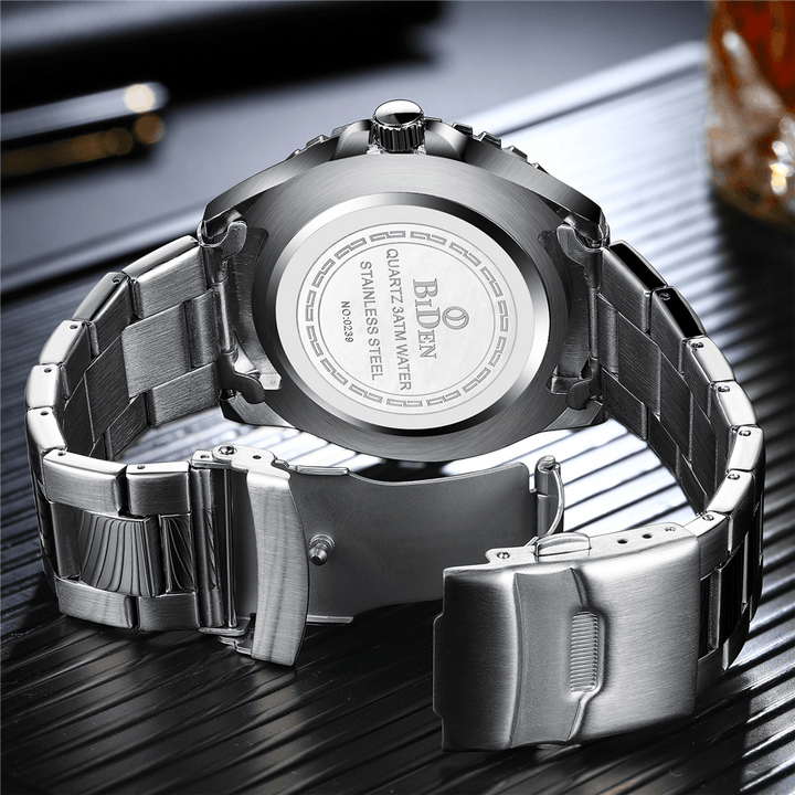 BIDEN 0239 Business Style Full Steel Quartz Watch Calendar Luminous Display Watch - MRSLM