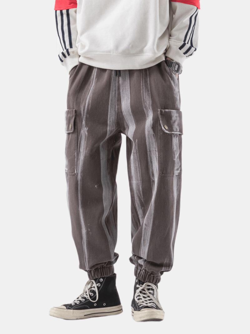Mens Fashion Multi Pockets Elastic Waist Casual Straight Pants - MRSLM