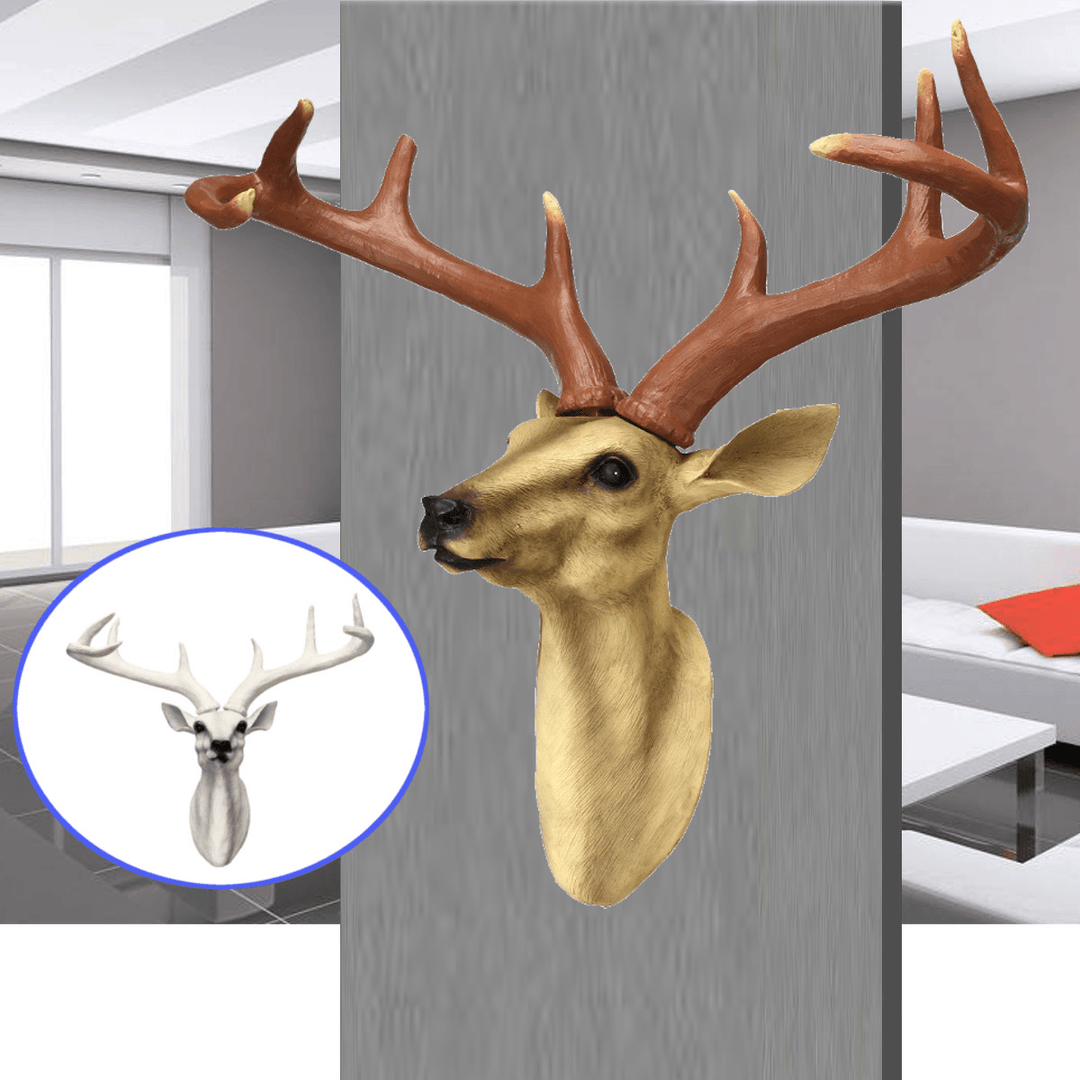 Wall Mounted Resin Stag Deer Antlers Head Animal Art Hanging Sculpture Decorations - MRSLM