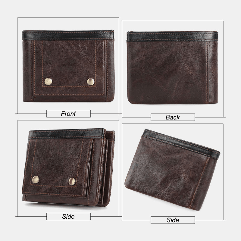 Men Genuine Leather Retro Business Foldable Card Holder Wallet - MRSLM