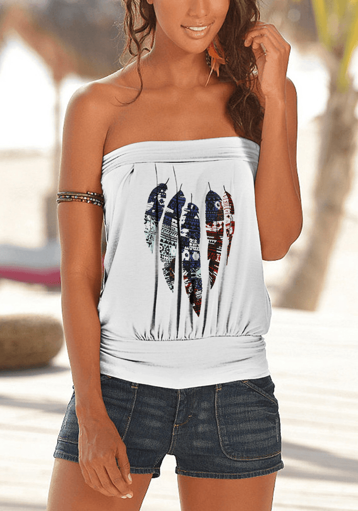 Casual Feather Print Strapless Sleeveless Cami for Women - MRSLM