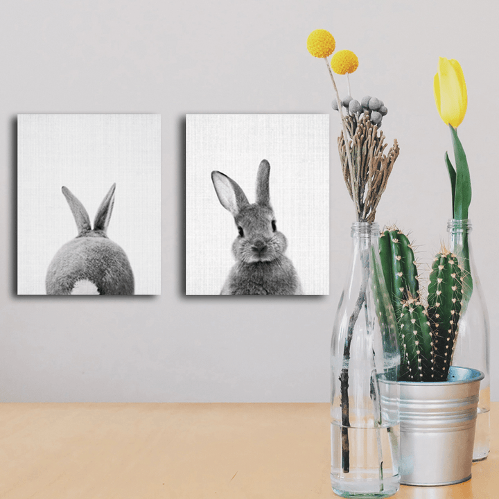 Miico Hand Painted Combination Decorative Paintings Animal Rabbit Paintings Wall Art for Home Decoration - MRSLM