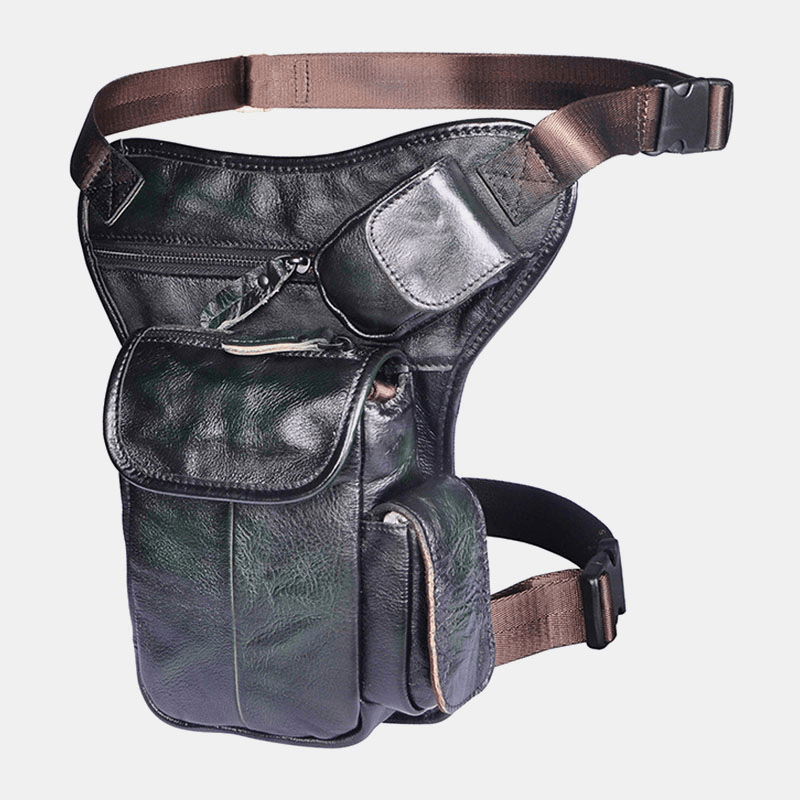 Men Genuine Leather Multi-Carry Retro 7 Inch Phone Camera Outdoor Waist Bag Crossbody Bag - MRSLM