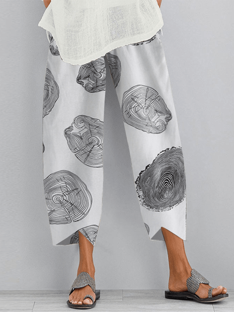 Casual Loose Elastic Waist Print Side Pocket Pants for Women - MRSLM
