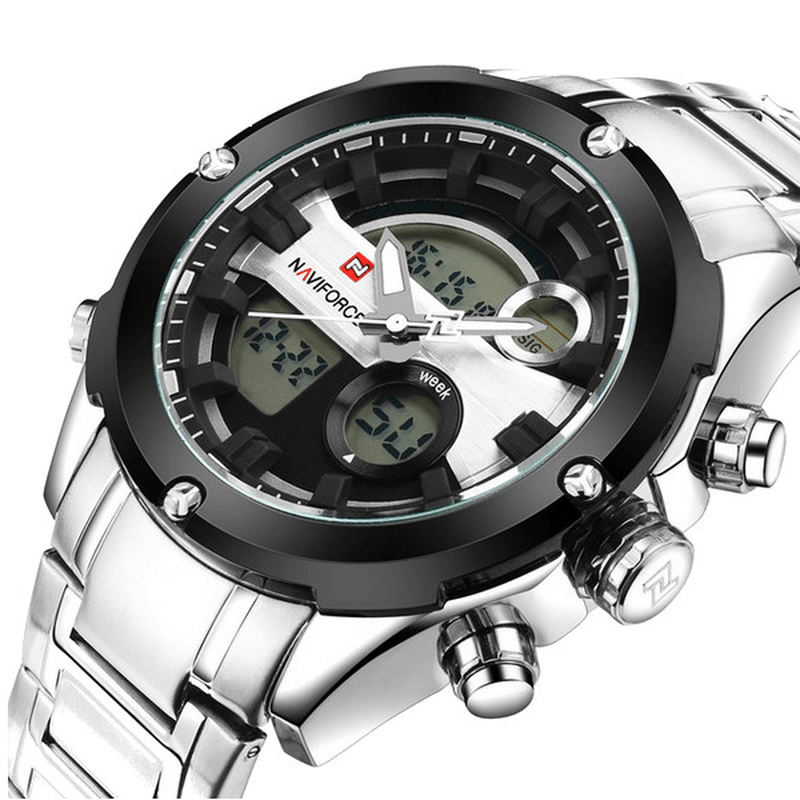 NAVIFORCE NF9088 Fashion Men Dual Display Watch Luxury Stainless Strap Sport Watch - MRSLM