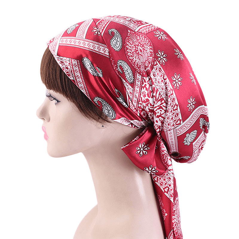 Satin Print Ribbon Bow Turban Hat - MRSLM