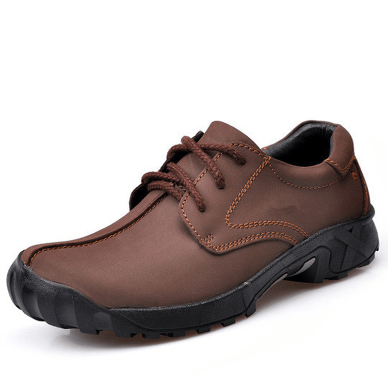 Men Outdoor Casual Flat Lace up Leather Mountaineering Soft Comfortable Shoes - MRSLM