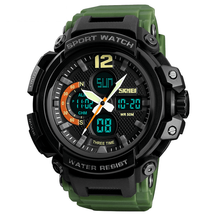 SKMEI 1343 Digital Watch Dual Display Chronograph 3 Time Waterproof Alarm Digital Quartz Wrist Watch - MRSLM